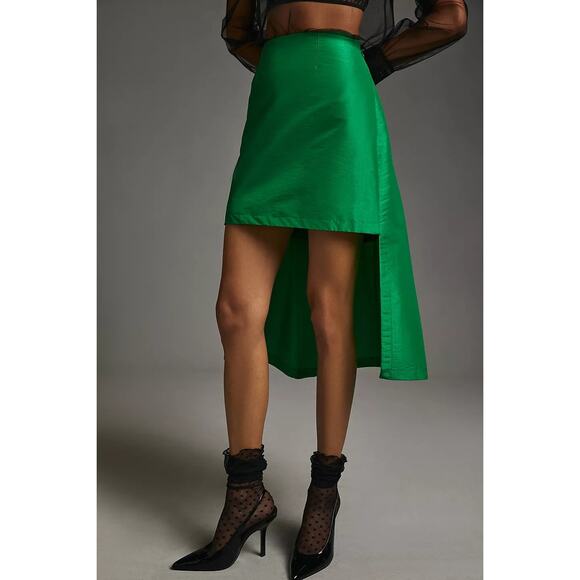 New Anthropologie Maeve Asymmetrical Sateen Mini Skirt $148 SIZE 2 Green - Picture 4 of 5